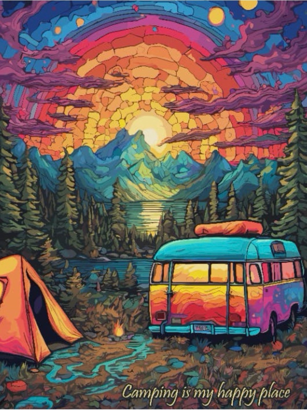 Camping Is My Happy Place – Flannel Fleece Throw Blanket (50" x 60")